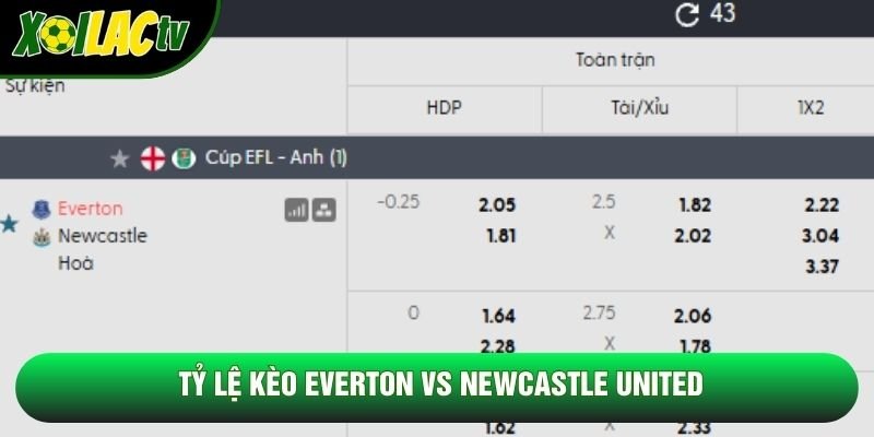 Tỷ lệ kèo Everton vs Newcastle United Tỷ lệ kèo Everton vs Newcastle United